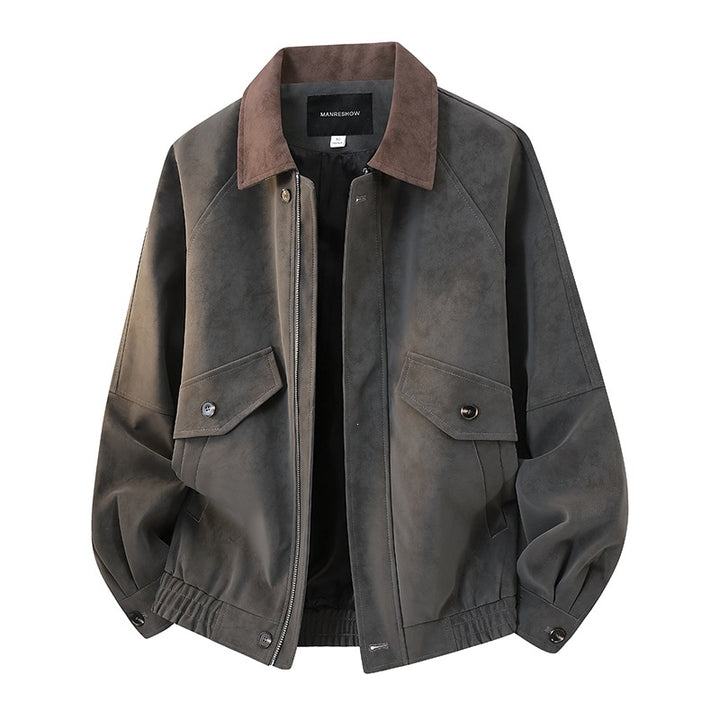 Men's short jacket in vintage worker style made of velor look with flap pockets and elastic hem Mune Fashion