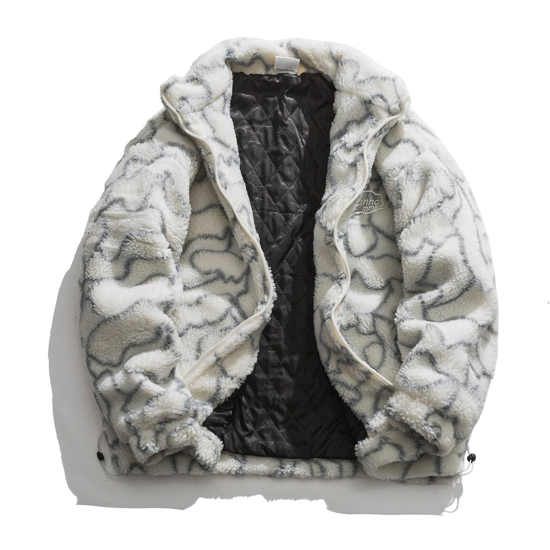 Women cozy teddy fleece jacket with stand-up collar and drawstring Mune Fashion