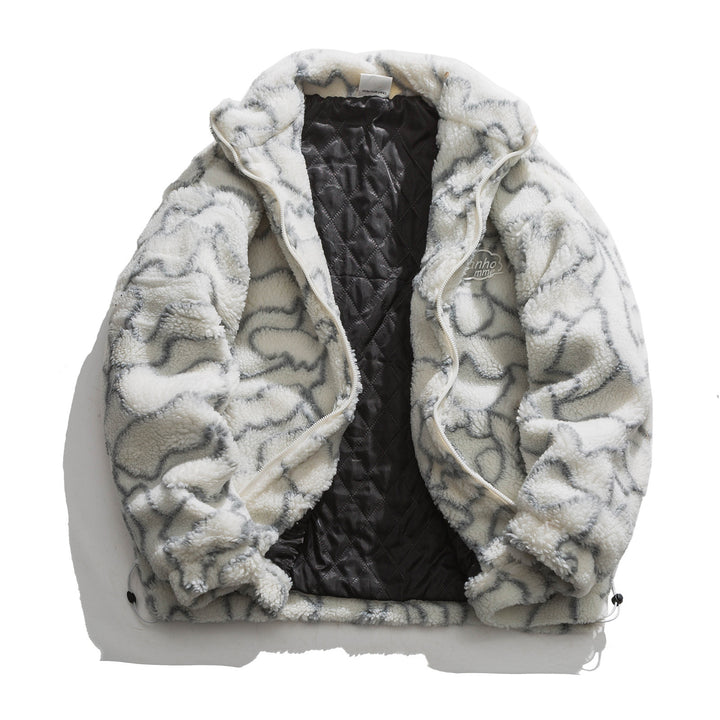 Women cozy teddy fleece jacket with stand-up collar and drawstring Mune Fashion