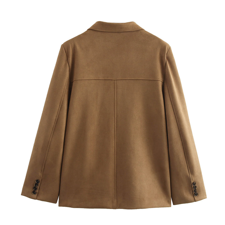 Ladies elegant velvet look blazer jacket with lapel collar and patch pockets Mune Fashion