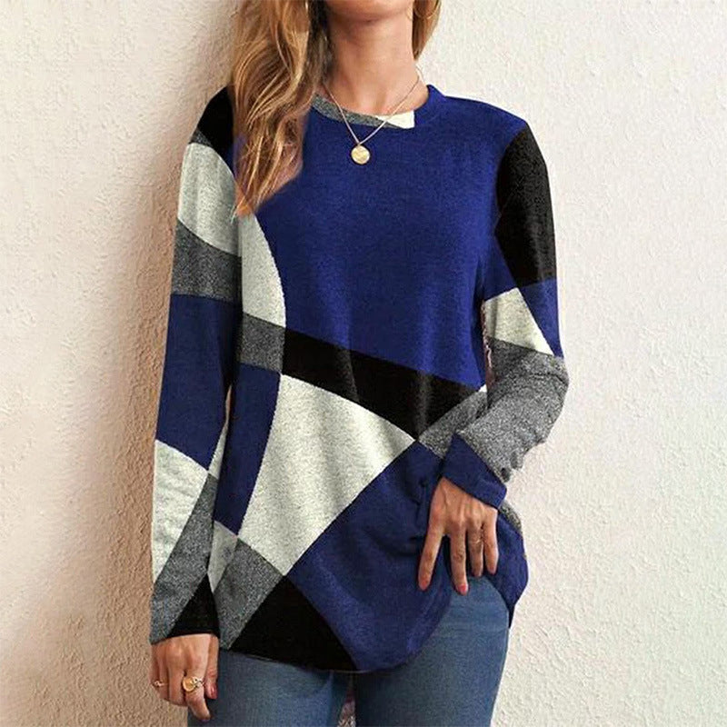 Women's long sleeve shirt with graphic print, round neckline and curved hem Mune Fashion