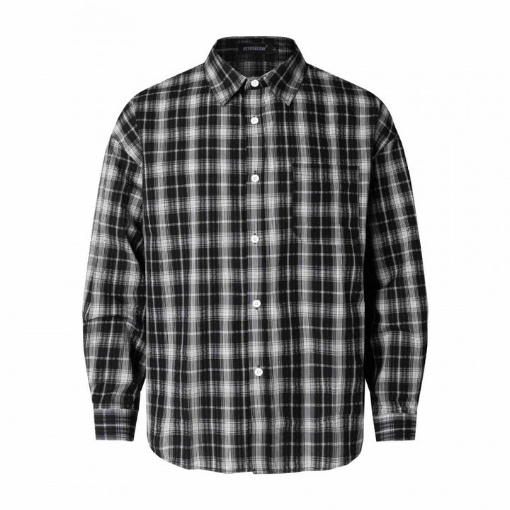 Unisex Oversized Checkered Shirt in Linen Blend with Shirt Collar, Chest Pocket, and Boxy Silhouette Mune Fashion