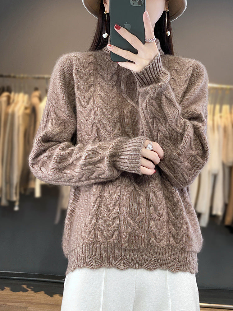 Women's Oversize Cable Knit Sweater with Mohair Look and Ribbed Cuffs Mune Fashion