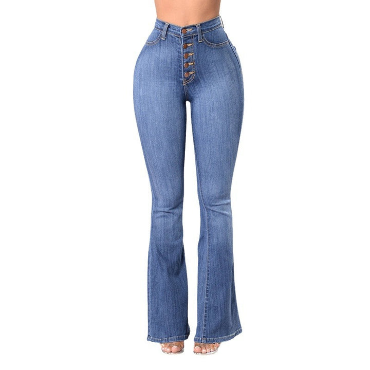 Women's nan high-waist jeans with flared hem, fitted cut and decorative button placket Mune Fashion