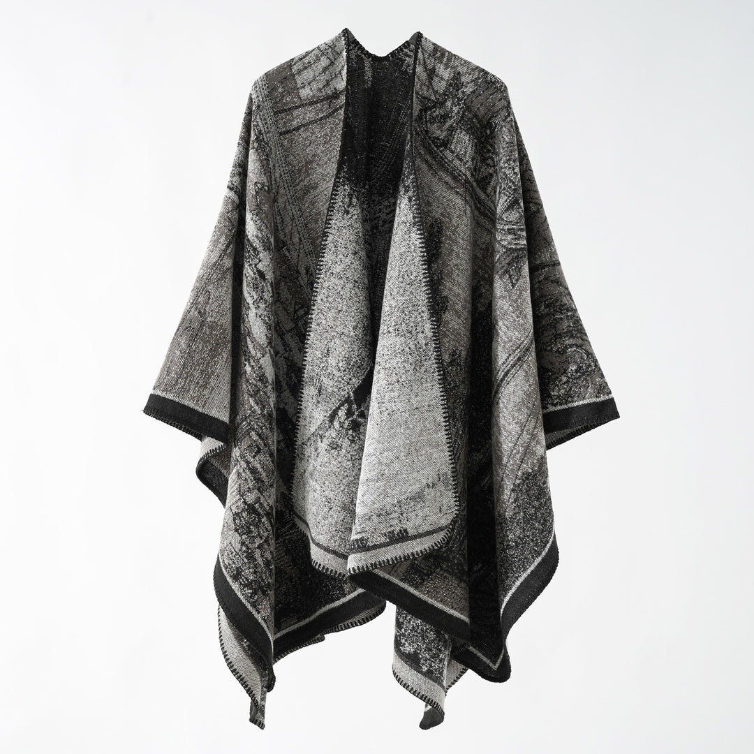 Women’s jacquard knit cape with textured woven look and open front Mune Fashion