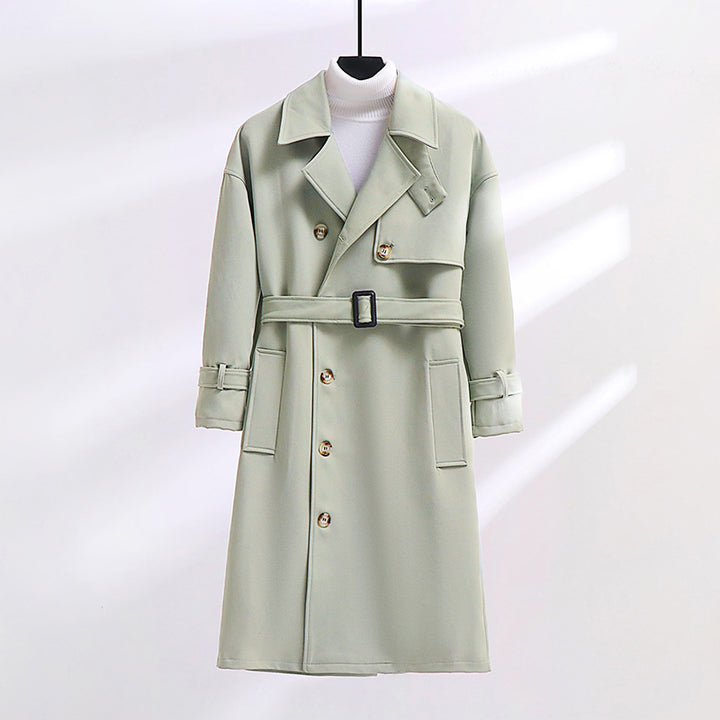 Men's trench coat in modern wool blend with belt, shawl collar, and patch pockets Mune Fashion