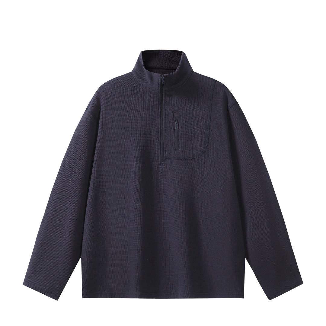 Unisex Lightweight Waffle Knit Half-Zip Pullover with Stand-Up Collar and Chest Zip Pocket Mune Fashion