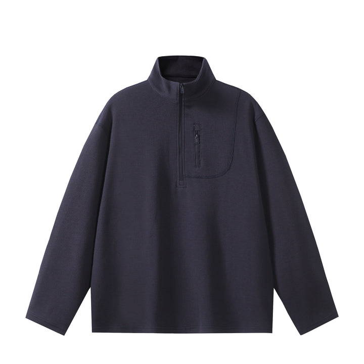 Unisex Lightweight Waffle Knit Half-Zip Pullover with Stand-Up Collar and Chest Zip Pocket Mune Fashion