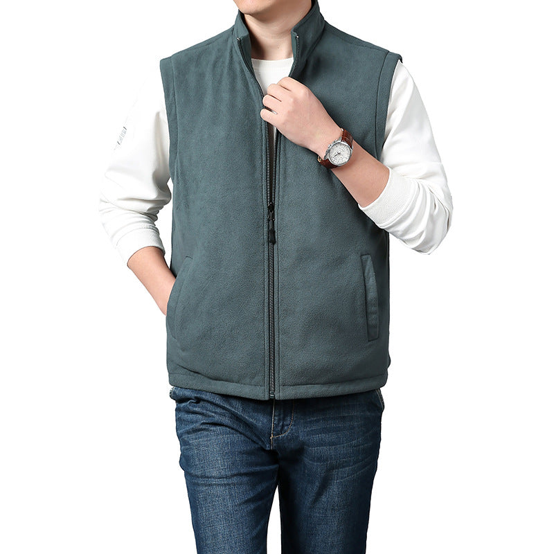 Men's Lightweight Thermo-Fleece Vest with Stand-Up Collar, Front Zipper and Side Pockets Mune Fashion