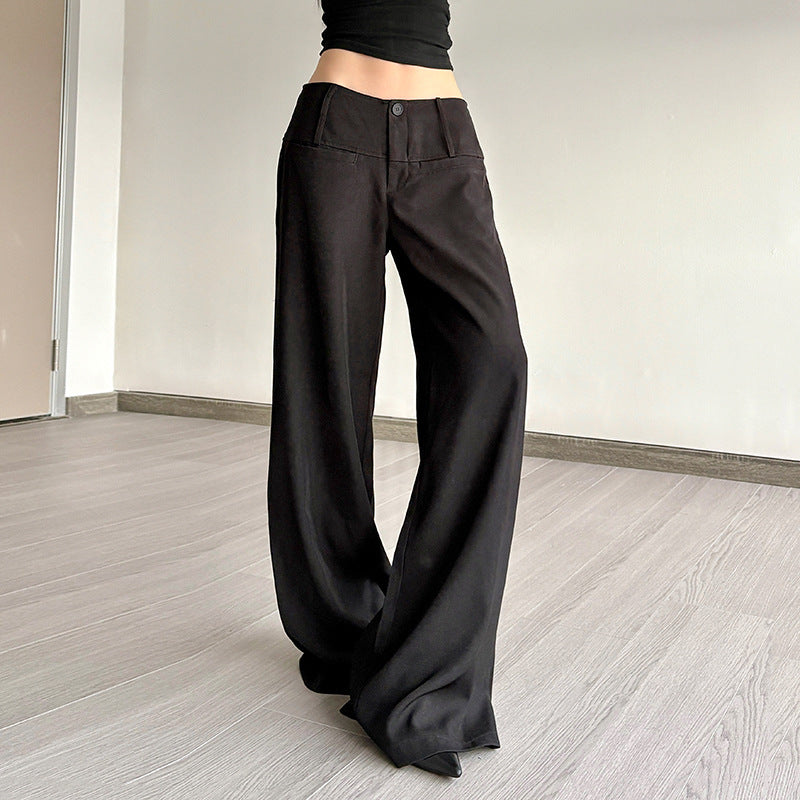 Ladies high-waisted palazzo pants with wide comfort waistband, front button and wide leg Mune Fashion