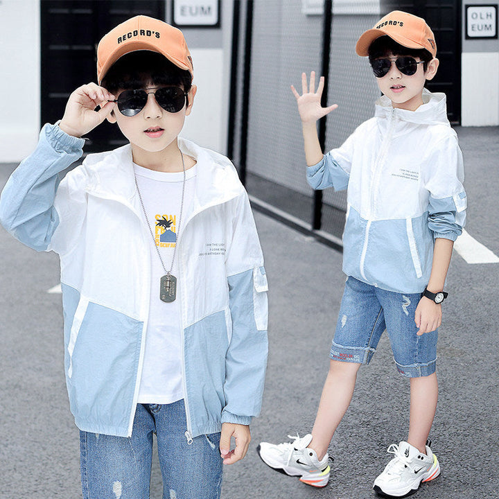 Men's lightweight windproof hooded jacket for children with color block design and elastic cuffs Mune Fashion
