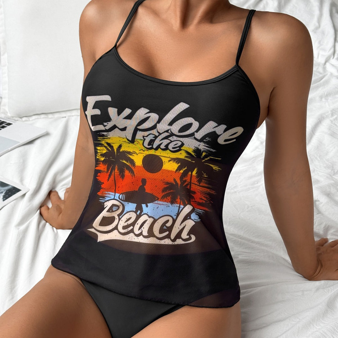 Women's beach top with colorful graphic design and matching bikini bottom Mune Fashion