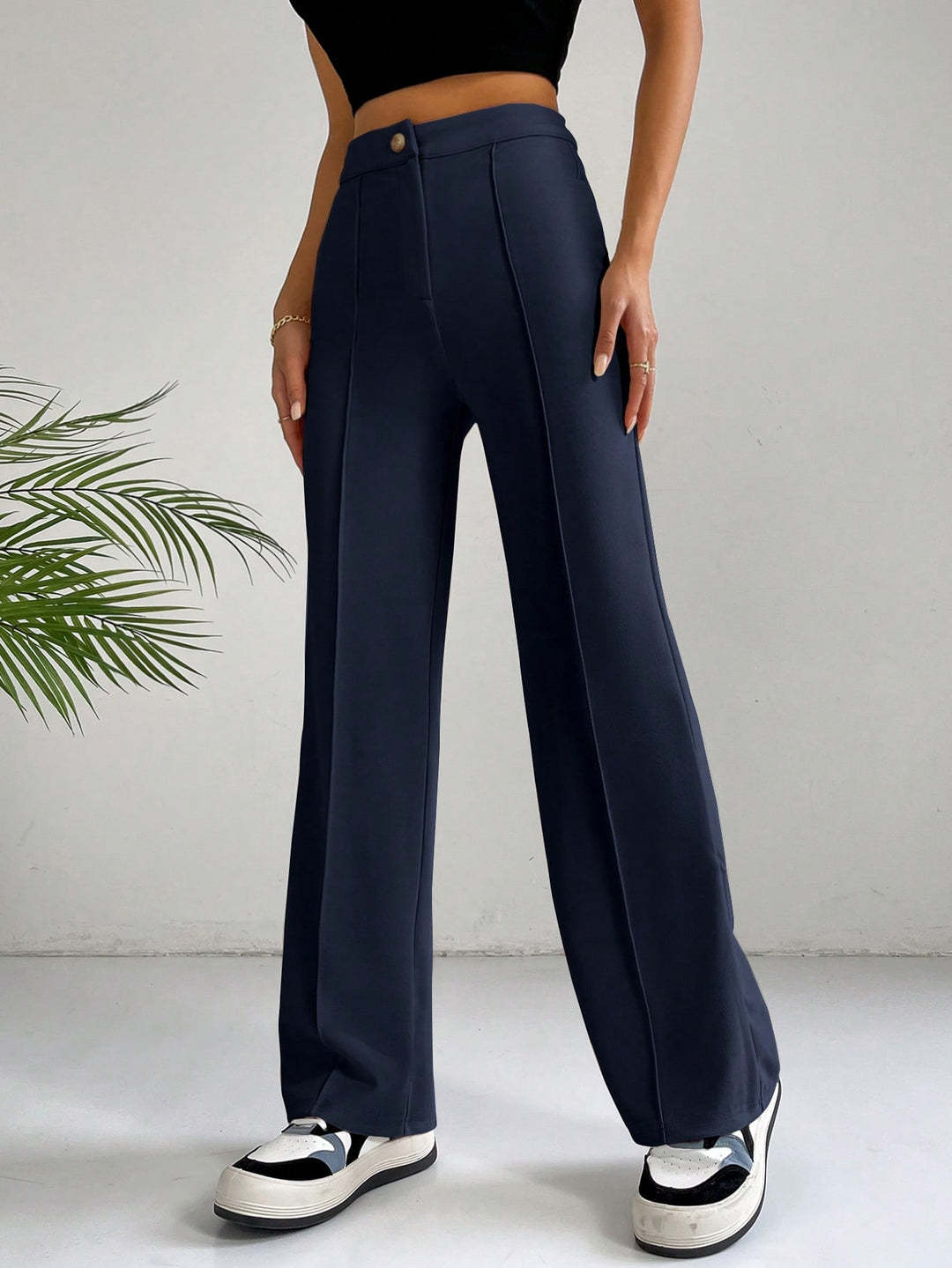 Women's High-Waisted Palazzo Pants with Crease and Wide Leg Drune