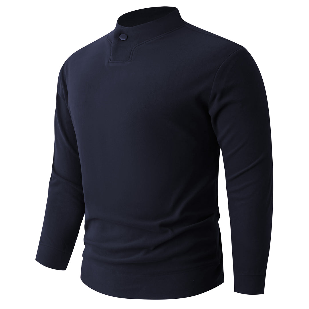 Men's Long Sleeve Shirt with Narrow Stand Collar and Button Closure Mune Fashion
