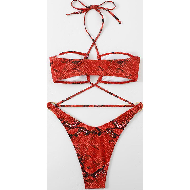 Women's triangle bikini set with sophisticated wrap design and decorative tie knots Mune Fashion