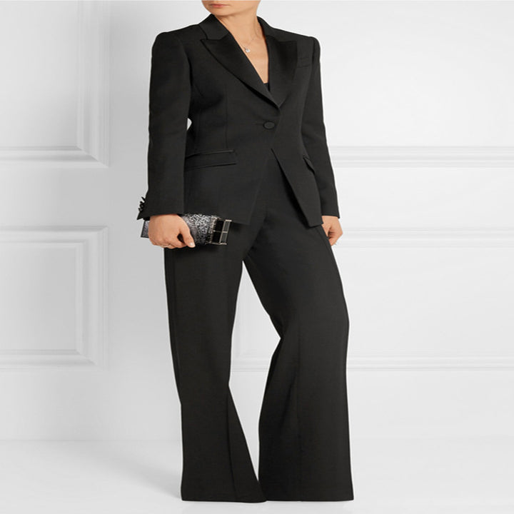 Women's Tailored Single-Button Blazer with Satin Trim and Contoured Seam Design Mune Fashion