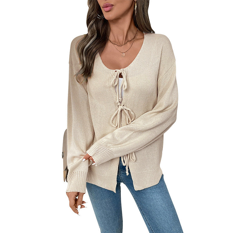 Women's Stylish Knitted Cardigan with Drawstring Mune Fashion