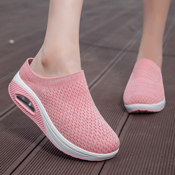 Women's soft knit mule with visible air cushioning and cushioned wedge outsole Mune Fashion