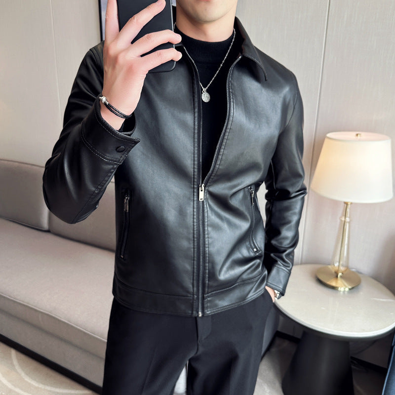 Men's Fashionable Faux Leather Jacket with Classic Cut Mune Fashion