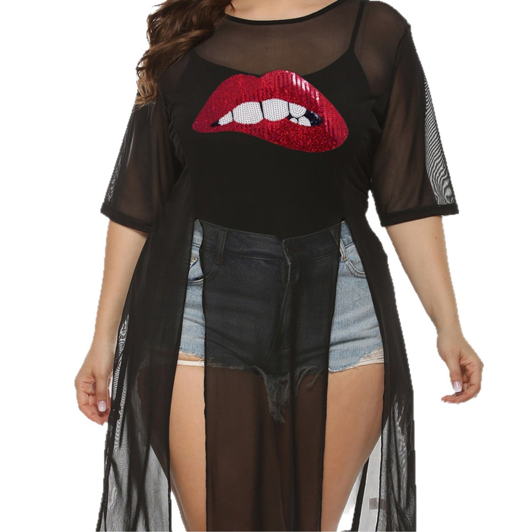 Women's airy beach cover-up with sheer inserts and creative graphic design Mune Fashion