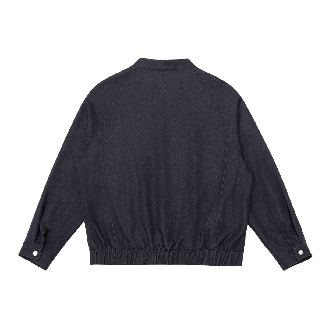 Unisex Short Cut Denim Utility Jacket with Funnel Neck and Drawstring Hem Mune Fashion