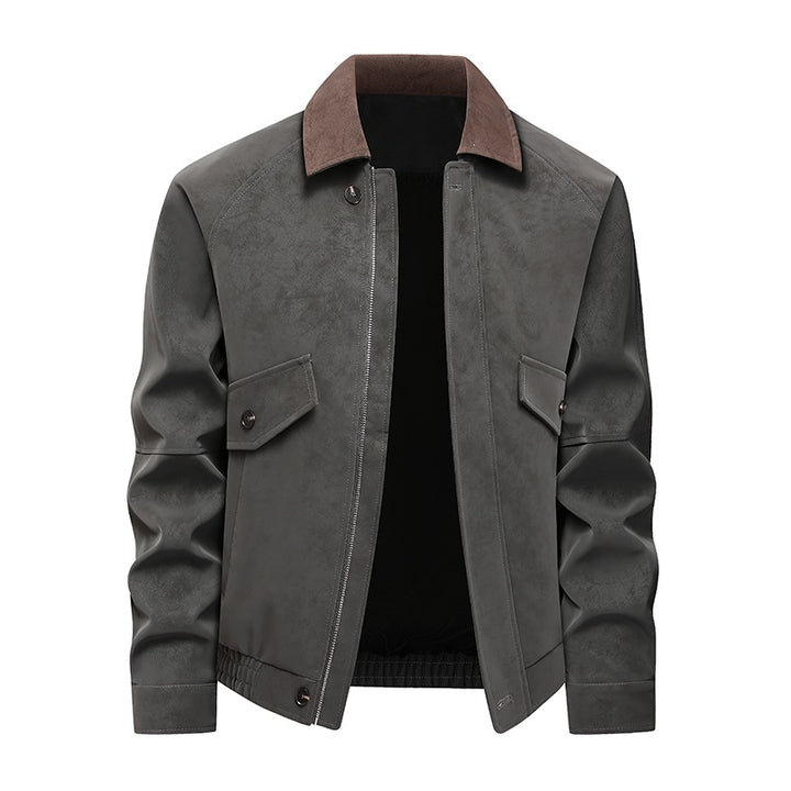 Men's short bomber jacket with suede collar, patch flap pockets & elastic hem Mune Fashion