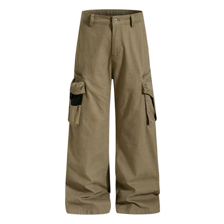 Women's Loose High-Waist Canvas Cargo Pants with Multi-Pockets and Mesh Details Mune Fashion