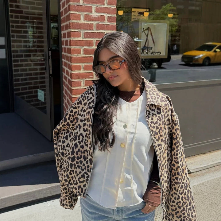 Women’s padded oversized bomber jacket with leopard print and stand-up collar Mune Fashion