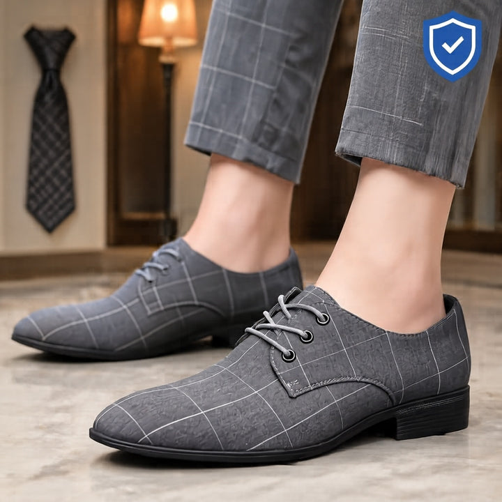 Men's Elegant Lace-Up Shoes in Modern Check Pattern Mune Fashion