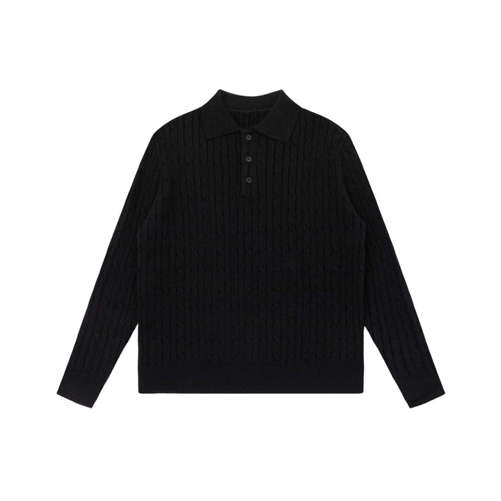 Unisex Chunky Knit Polo Collar Sweater with Cable Pattern and Half Button Placket Mune Fashion