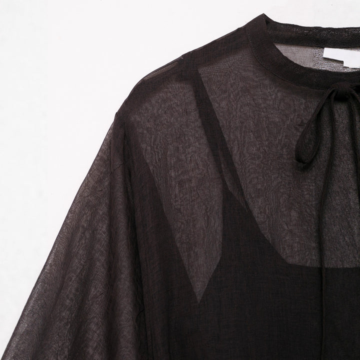 Women Transparent Chiffon Kaftan Dress with Ruffle Sleeves and Drawstring