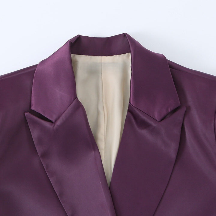 Women's Double-Breasted Satin Blazer with Notched Lapels and Flap Pockets Mune Fashion