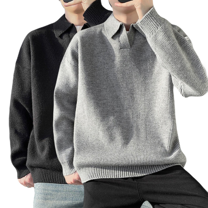 Men's Fashionable Chunky Knit Sweater with Collar Mune Fashion