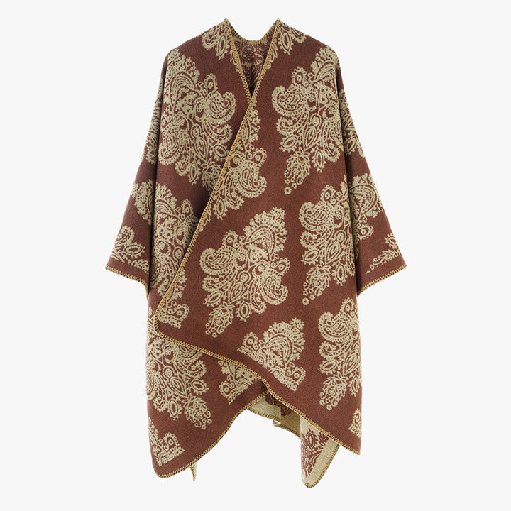 Women Oversized Wrap Cape with Double-Sided Jacquard and Asymmetric Zip Hem Mune Fashion