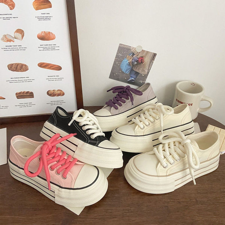 Women's Fashion Platform Sneakers with sturdy upper material and striped sole profile Mune Fashion