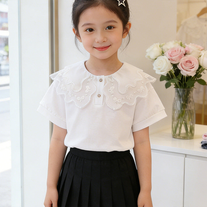 Girl T-Shirt with playful ruffle neckline Mune Fashion