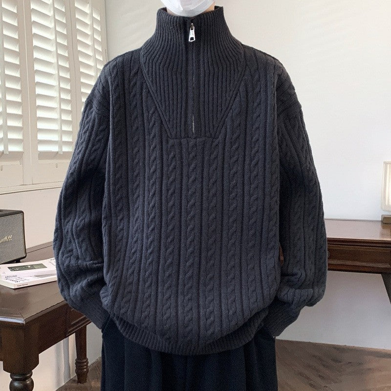 Women chunky knit sweater with stand-up collar Mune Fashion