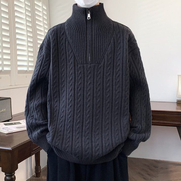Women chunky knit sweater with stand-up collar Mune Fashion