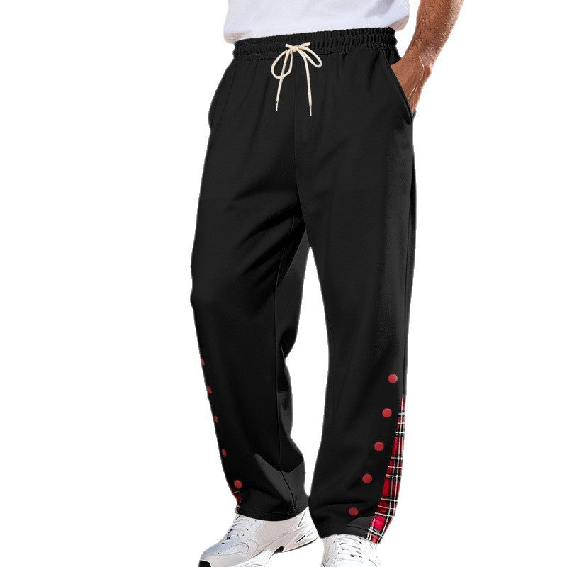 Men's Casual Sweatpants with Check Trim and Snap Button Placket