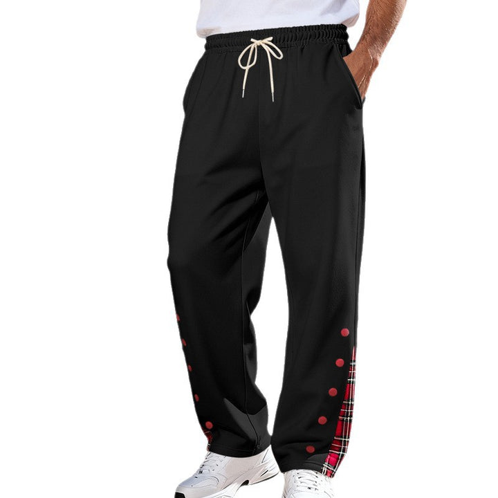 Men's Casual Sweatpants with Check Trim and Snap Button Placket