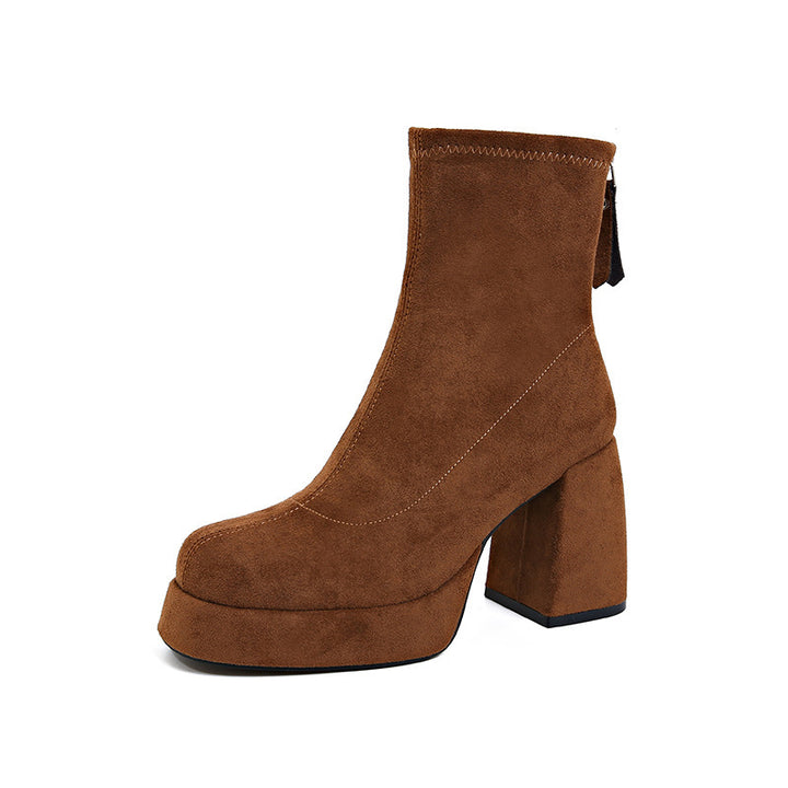 Women's platform ankle boots made of suede with a high block heel