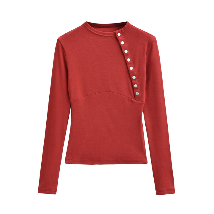 Women Fitted Long Sleeve with Asymmetrical Snap Placket Mune Fashion