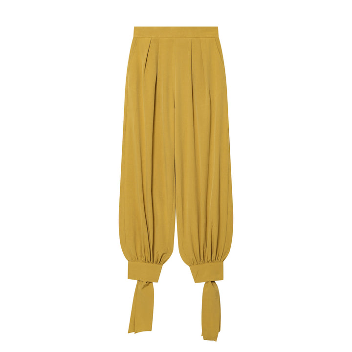 Women’s harem pants with high waistband, pleated folds and knotted cuffs Mune Fashion