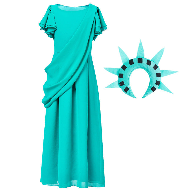 Girl costume as Statue of Liberty with elegant dress and accessories Mune Fashion