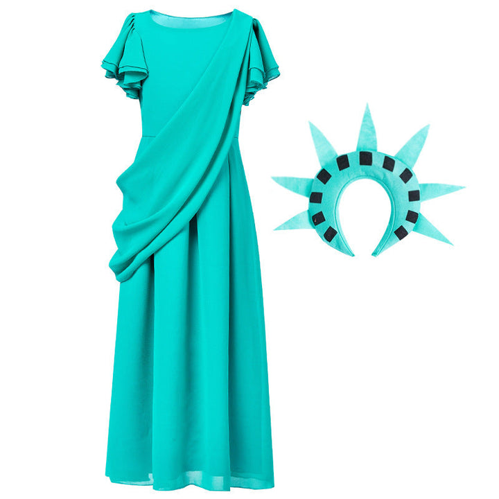 Girl costume as Statue of Liberty with elegant dress and accessories Mune Fashion