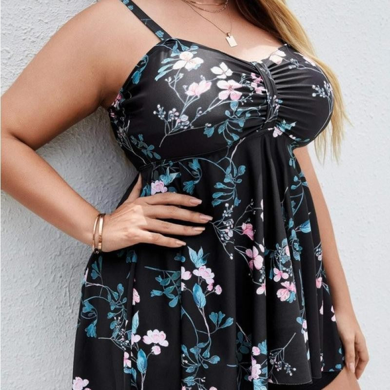 Ladies sporty tankini set with floral top and shorts Mune Fashion