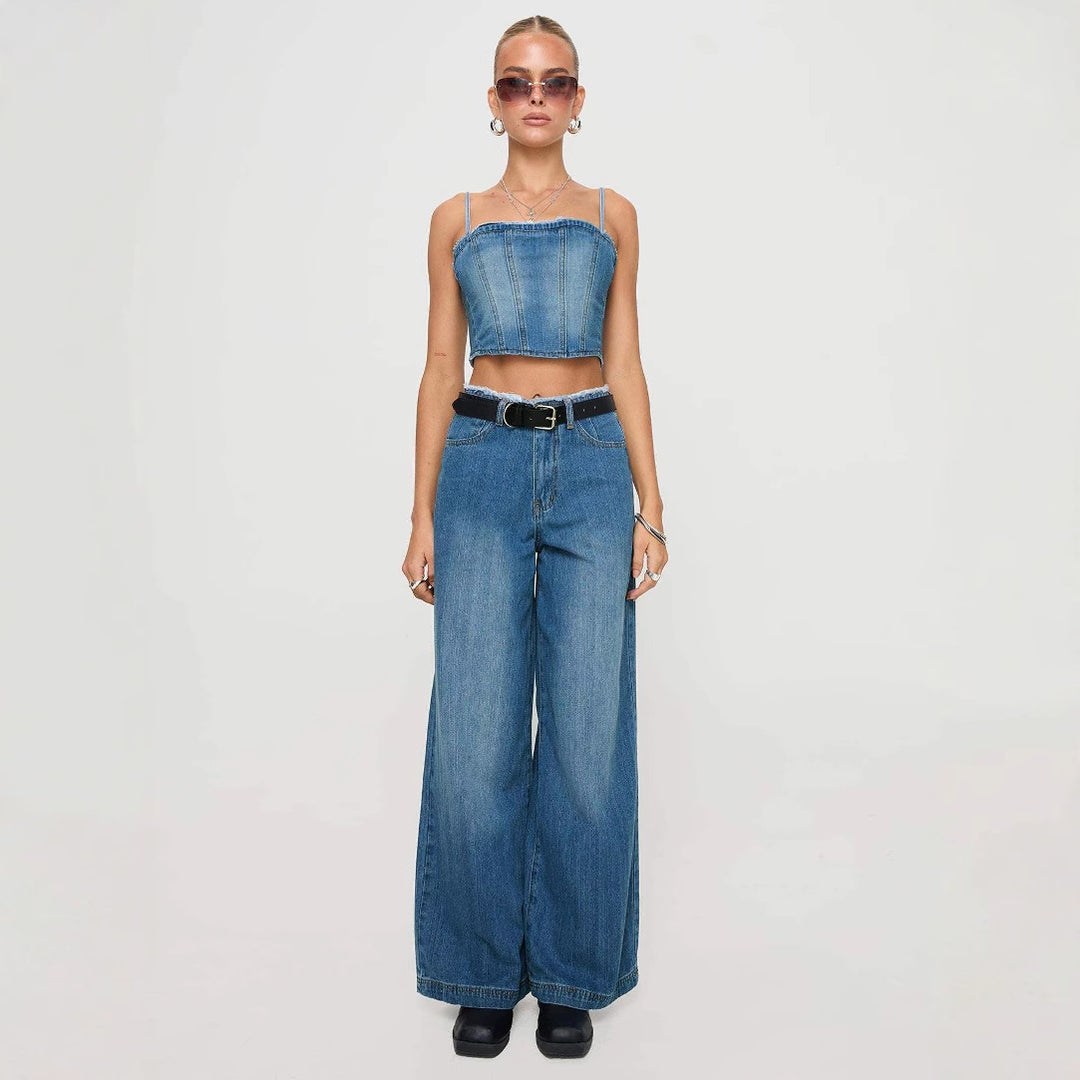Women's high-waisted wide-leg jeans with raw waist, extra wide leg, and five-pocket design Mune Fashion