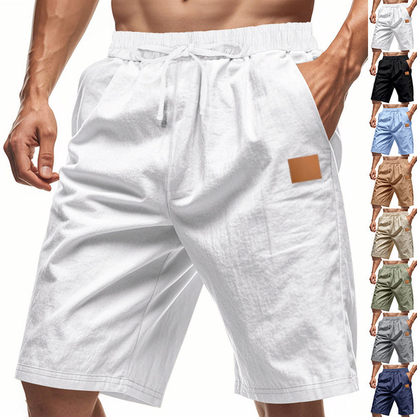 Men's lightweight casual Bermuda shorts with elastic waistband, drawstring and discreet leather application Mune Fashion