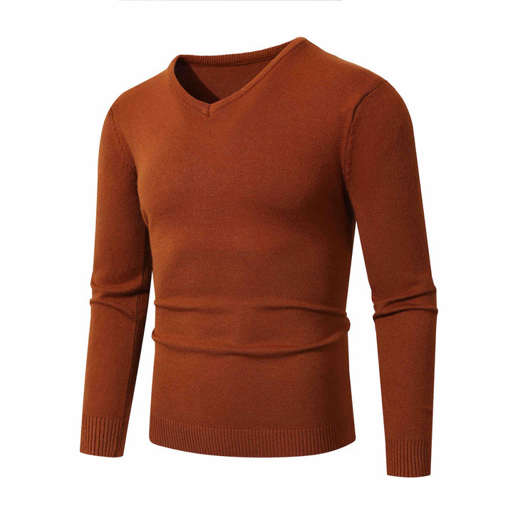 Men's Fine V-Neck Fine Knit Sweater with Narrow Ribbed Hem Mune Fashion