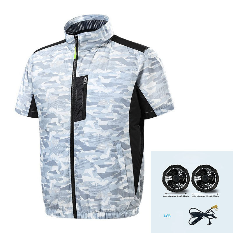 Men's short sleeve ventilation jacket with integrated USB fans and breathable mesh lining Mune Fashion
